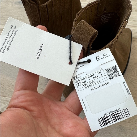 100% leather mango Brown tan Suede leather Ankle Boots Sz 37 / 7 women’s - Picture 11 of 15